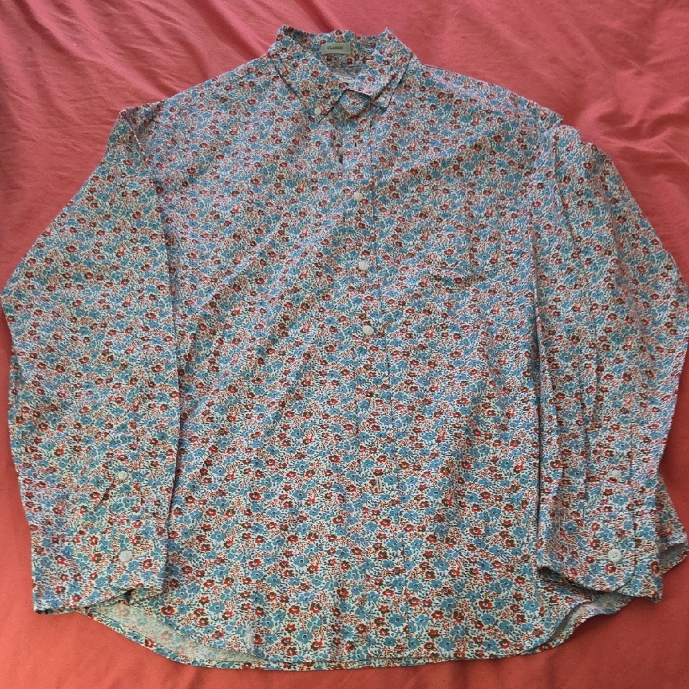 J. Crew Men's Casual Floral Shirt - Red and Blue